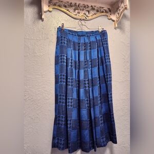 Vintage Silk Gingham Houndstooth Midi-Skirt